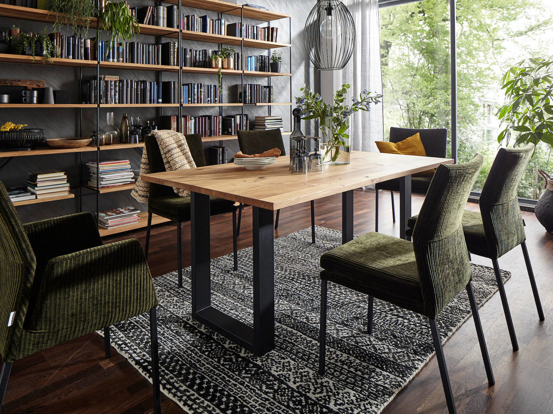 Stuhl Carry - Stoff, Dunkelgrün, Natura Home, Gestell Metall schwarz