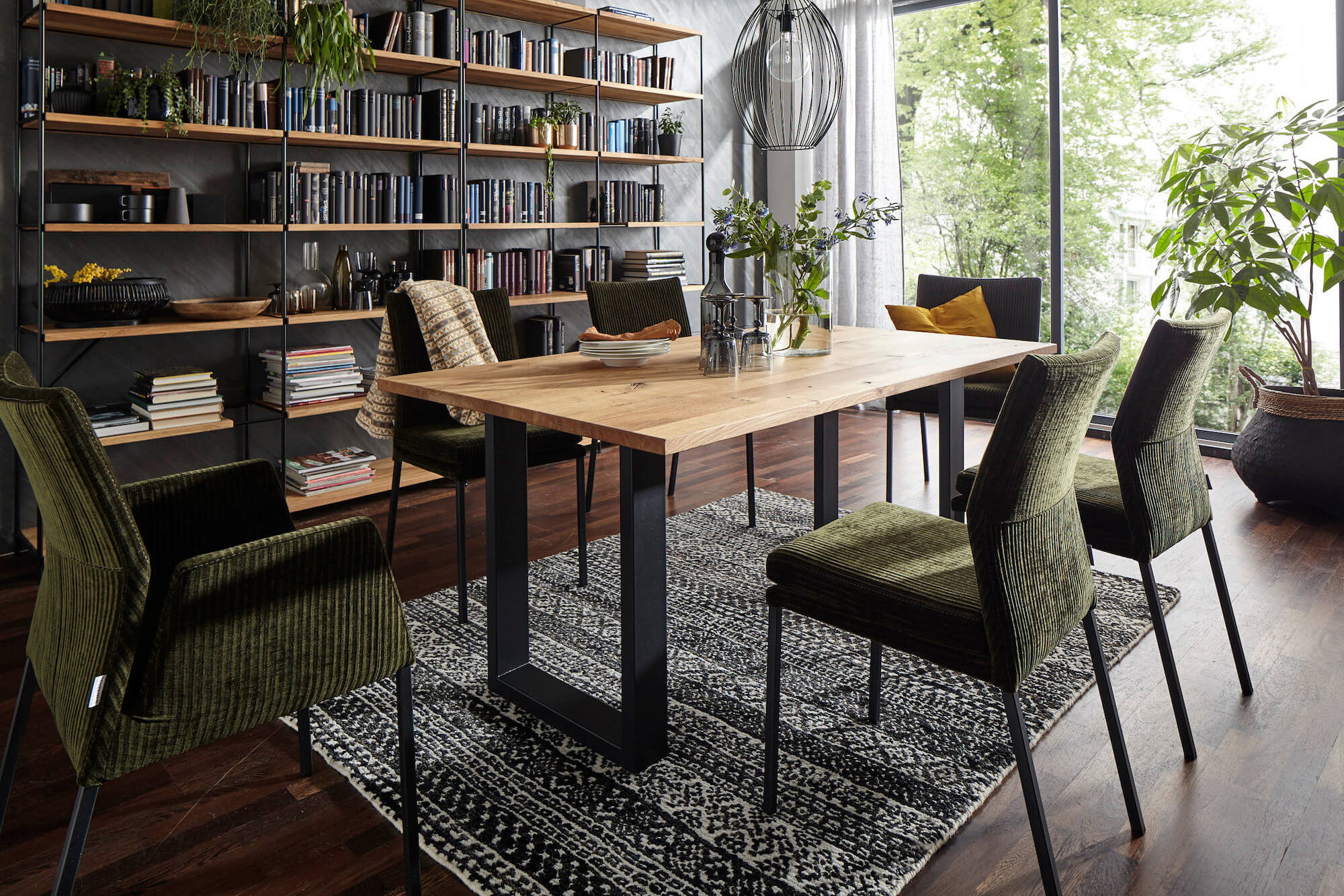 Stuhl Carry - Stoff, Dunkelgrün, Natura Home, Gestell Metall schwarz