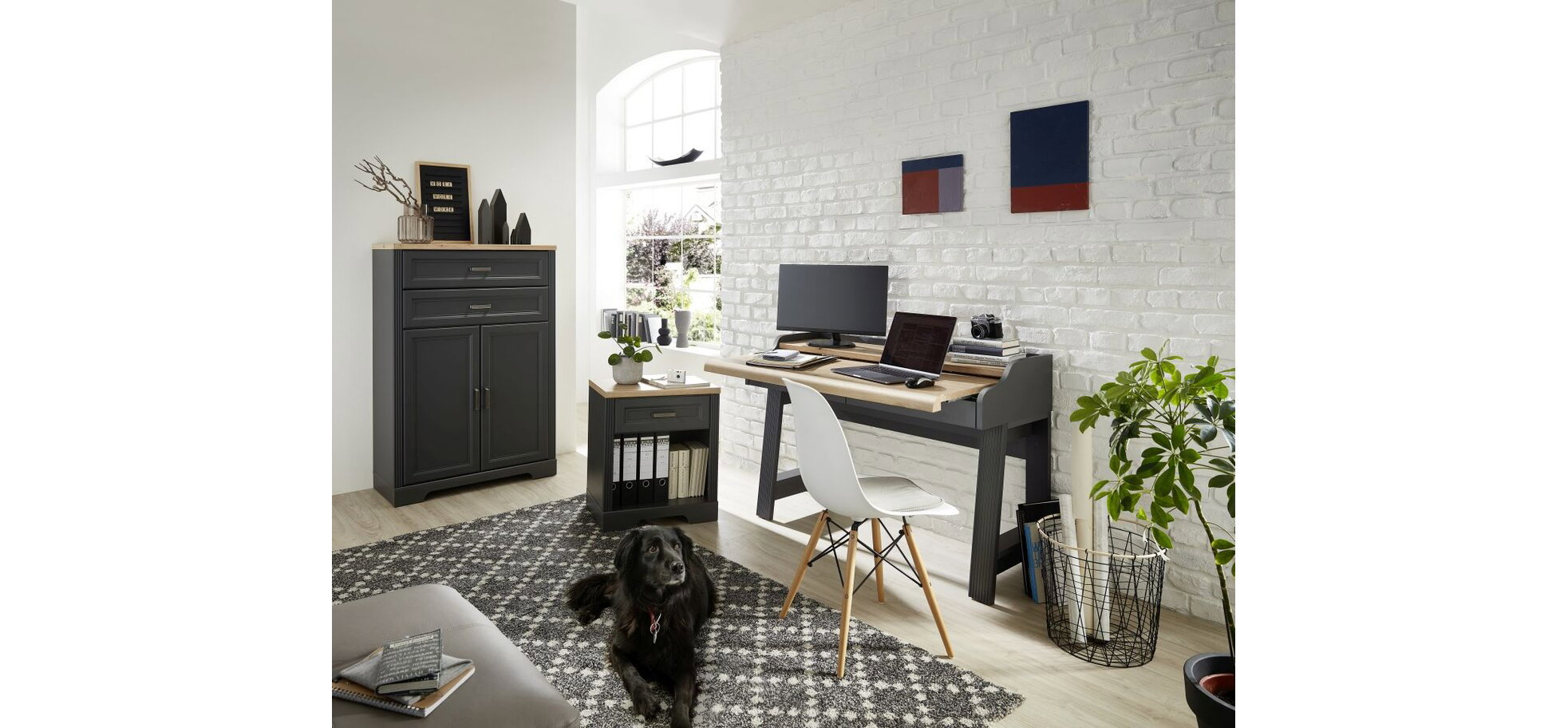 Konsol-/Homeoffice-Tisch - Graphit, Eiche Dekor – Bild 8