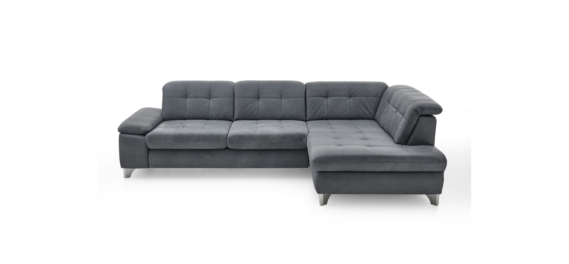 Ecksofa - 3-Sitzer mit Ecke rechts, Sitztiefe verstellbar (mauell), Leder, Eisengrau