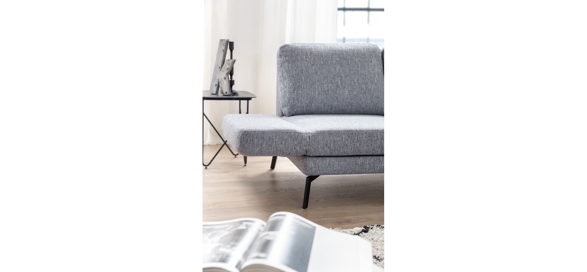 Ecksofa - 2-Sitzer mit Ecke rechts, Rückenlehne/Armlehne verstellbar (manuell), Drehsitz (manuell), Flachgewebe, Graublau – Bild 4