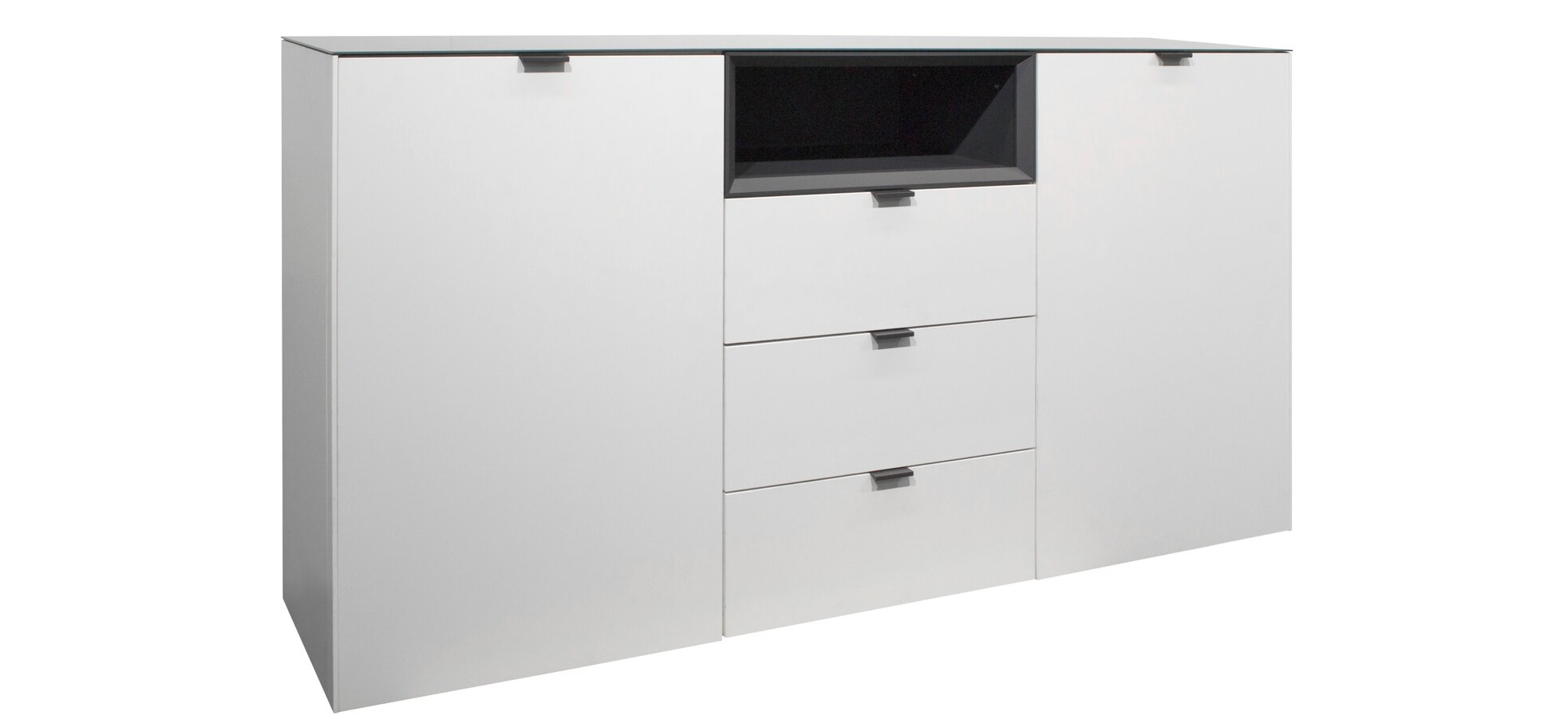 Sideboard MILANEA in weiß matt Lack, Nische anthrazit