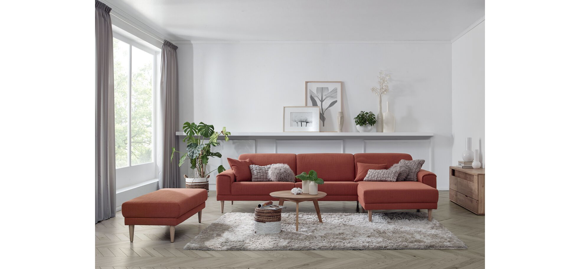 Ecksofa in Stoff Terracotta – Bild 2