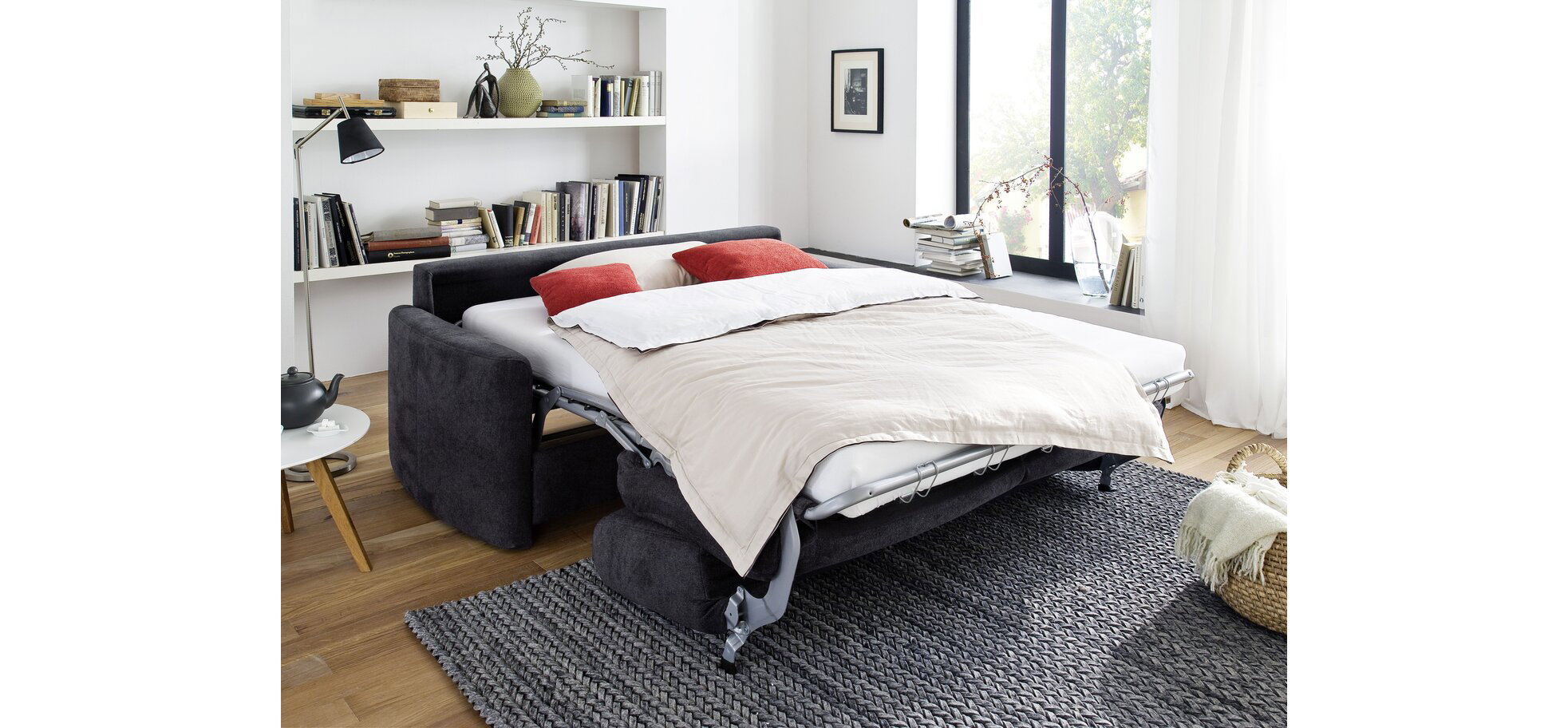 Schlafsofa - 2,5 Sitzer inkl. Schlaffunktion, Stoff, Anthrazit – Bild 2