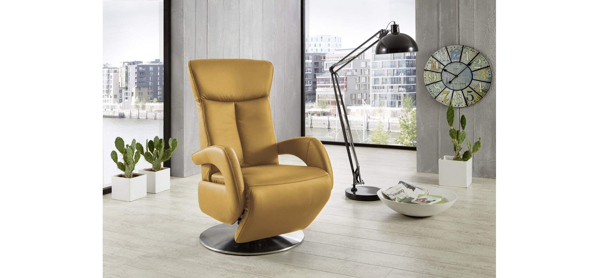 Sessel - inkl. Relaxfunktion, Leder, Senfgelb – Bild 2