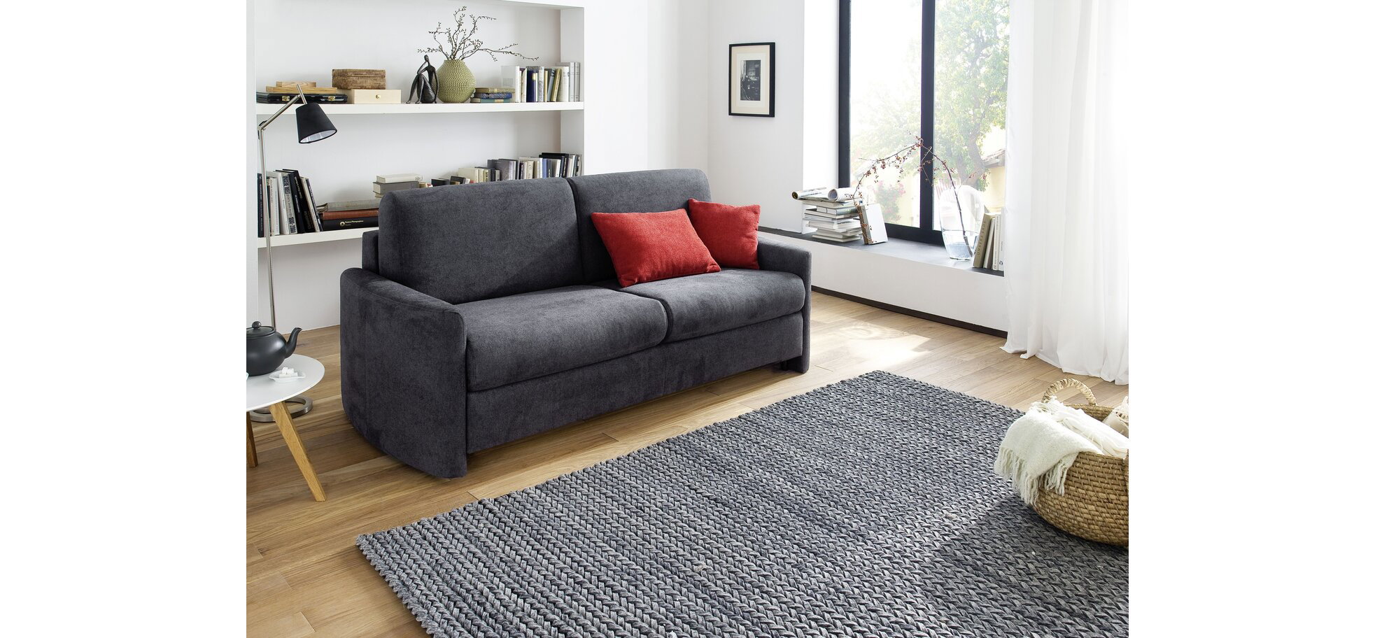 Schlafsofa - 2,5 Sitzer inkl. Schlaffunktion, Stoff, Anthrazit – Bild 3