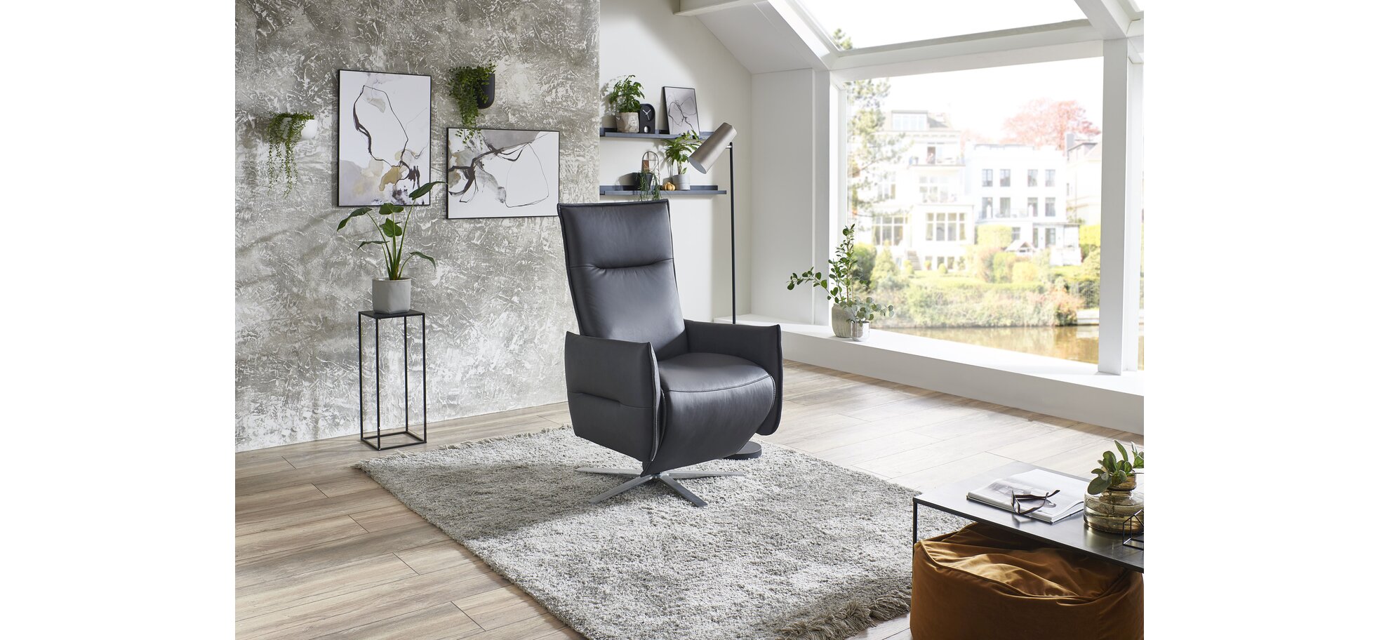 Relaxsessel - Größe L, Relaxfunktion (manuell), Leder, Anthrazit – Bild 2