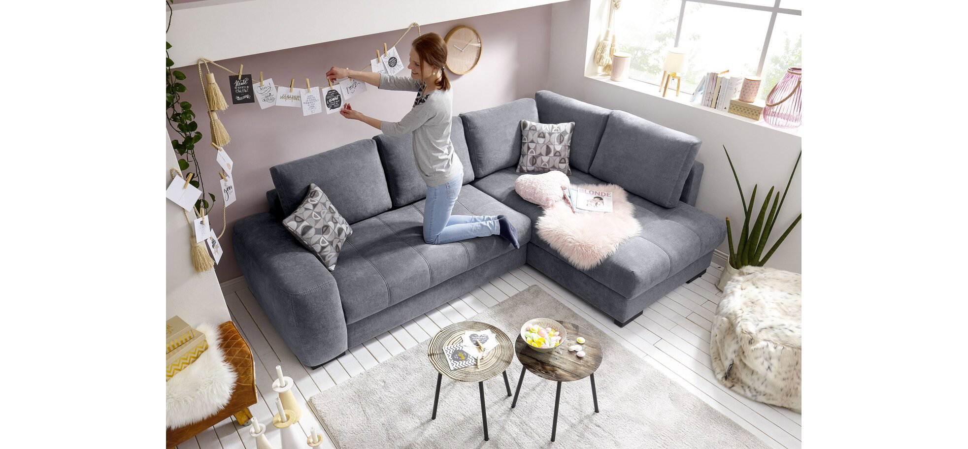 Ecksofa NABAN anthrazit mit Schlaffunktion – Bild 4