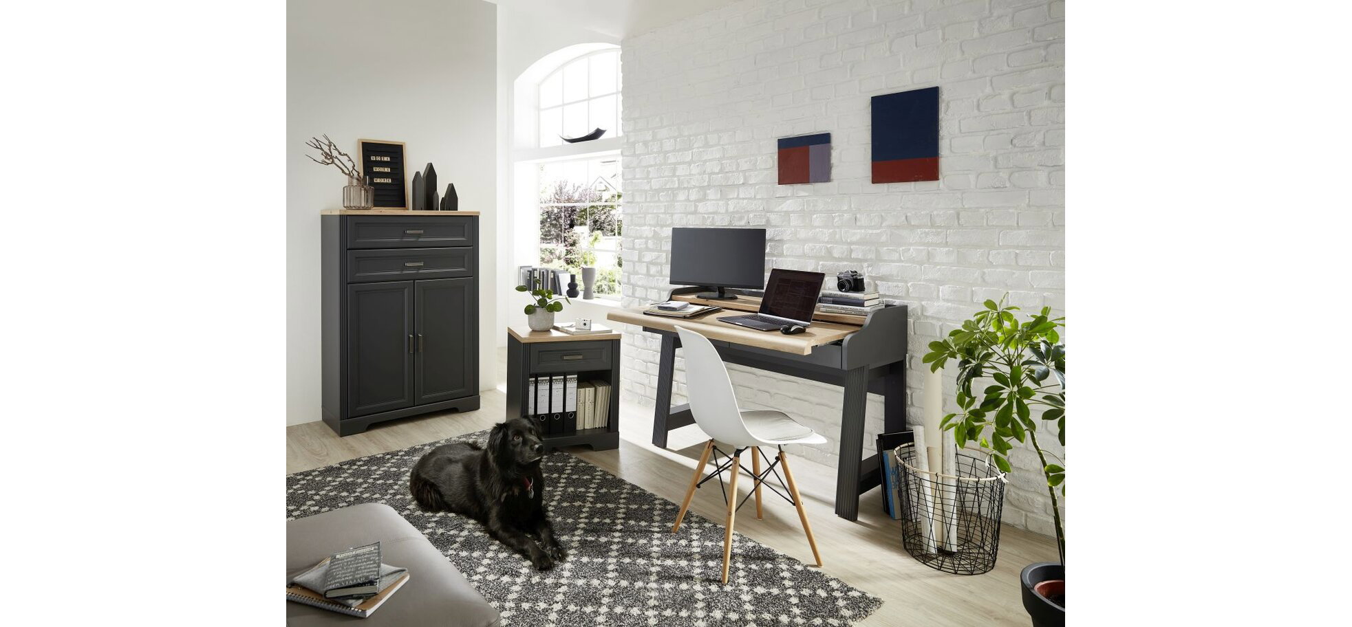 Konsol-/Homeoffice-Tisch - Graphit, Eiche Dekor – Bild 6