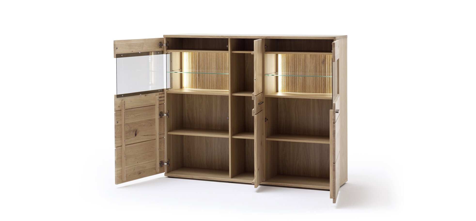 Highboard Balkeneiche teilmassiv inkl. Beleuchtung – Bild 3