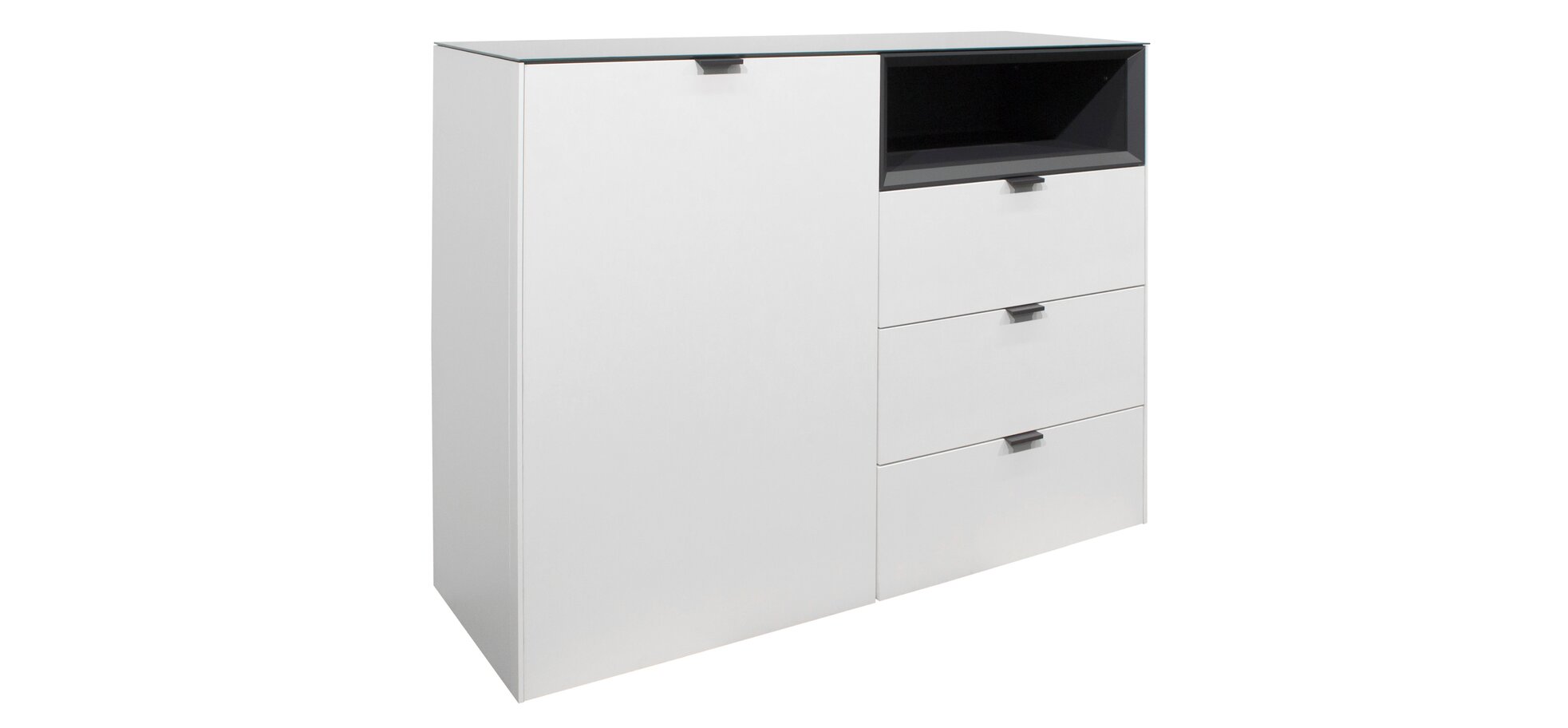 Sideboard MILANEA in weiß matt Lack, Nische anthrazit