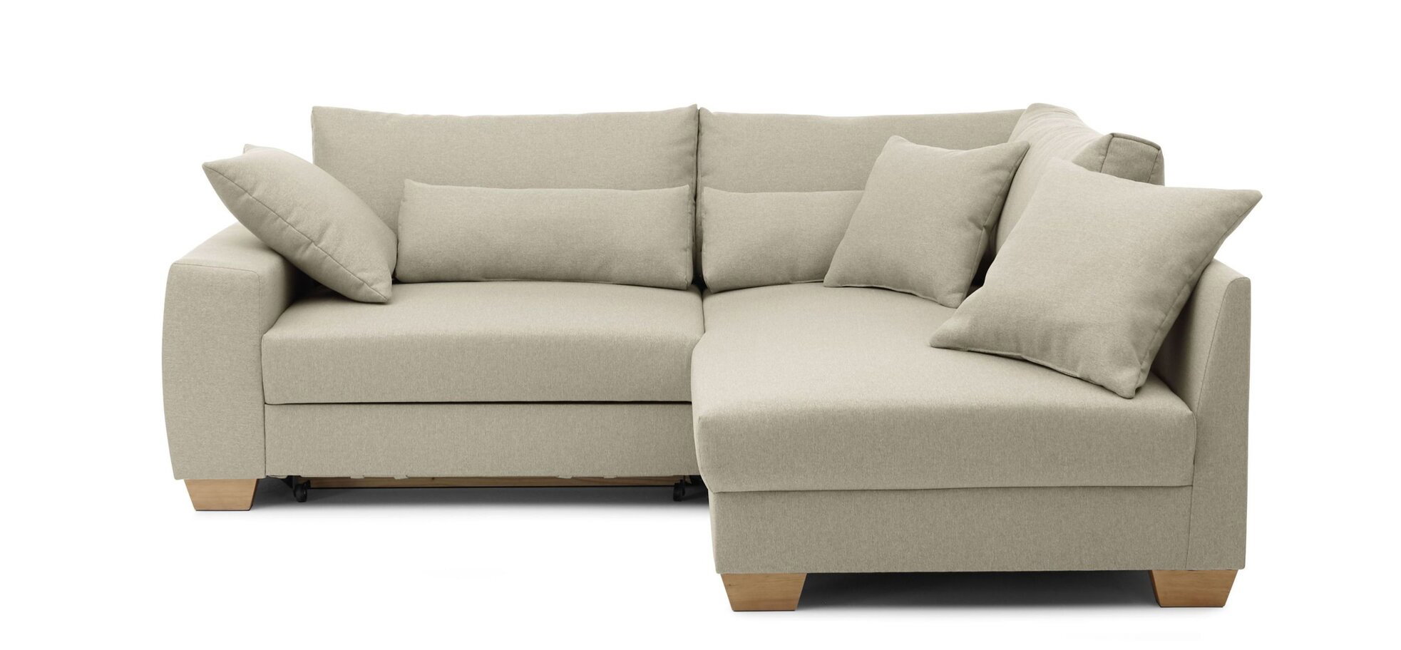 Ecksofa NAIRA - 2-Sitzer mit Ecke rechts inkl. Schlaffunktion in Webstoff Beige
