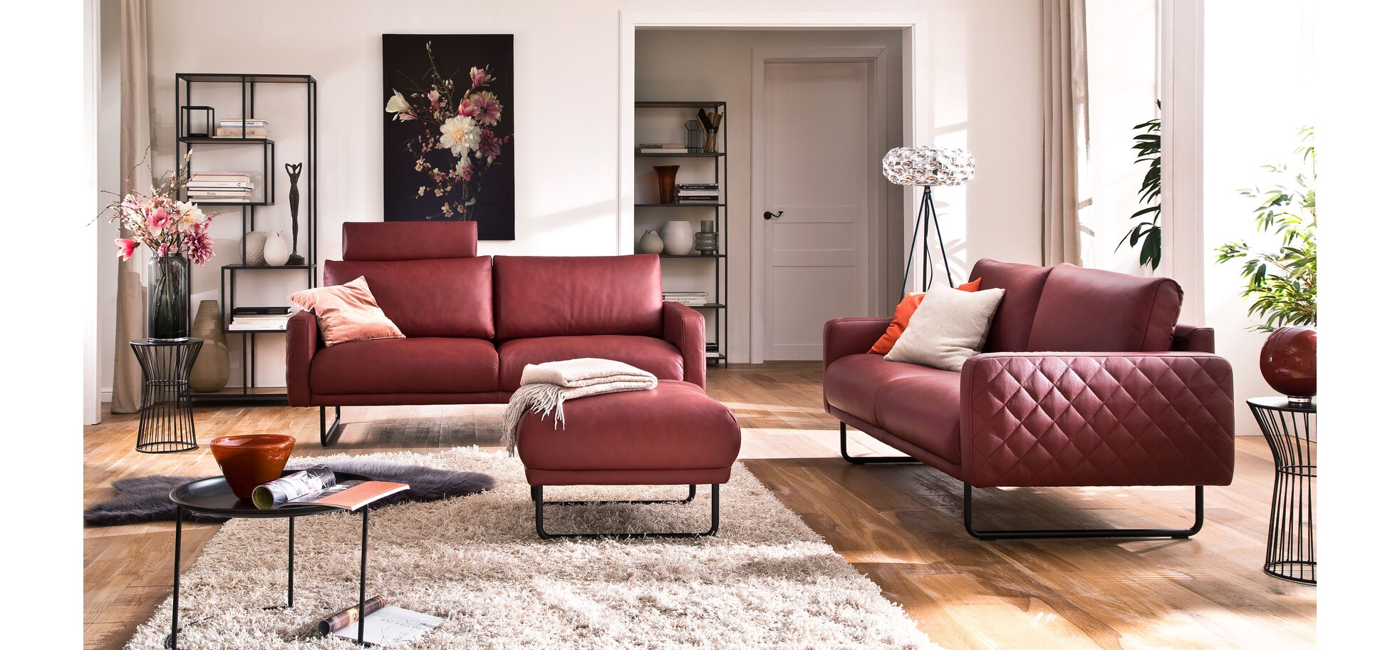 Sofa - 3-Sitzer, Leder, Rot – Bild 2
