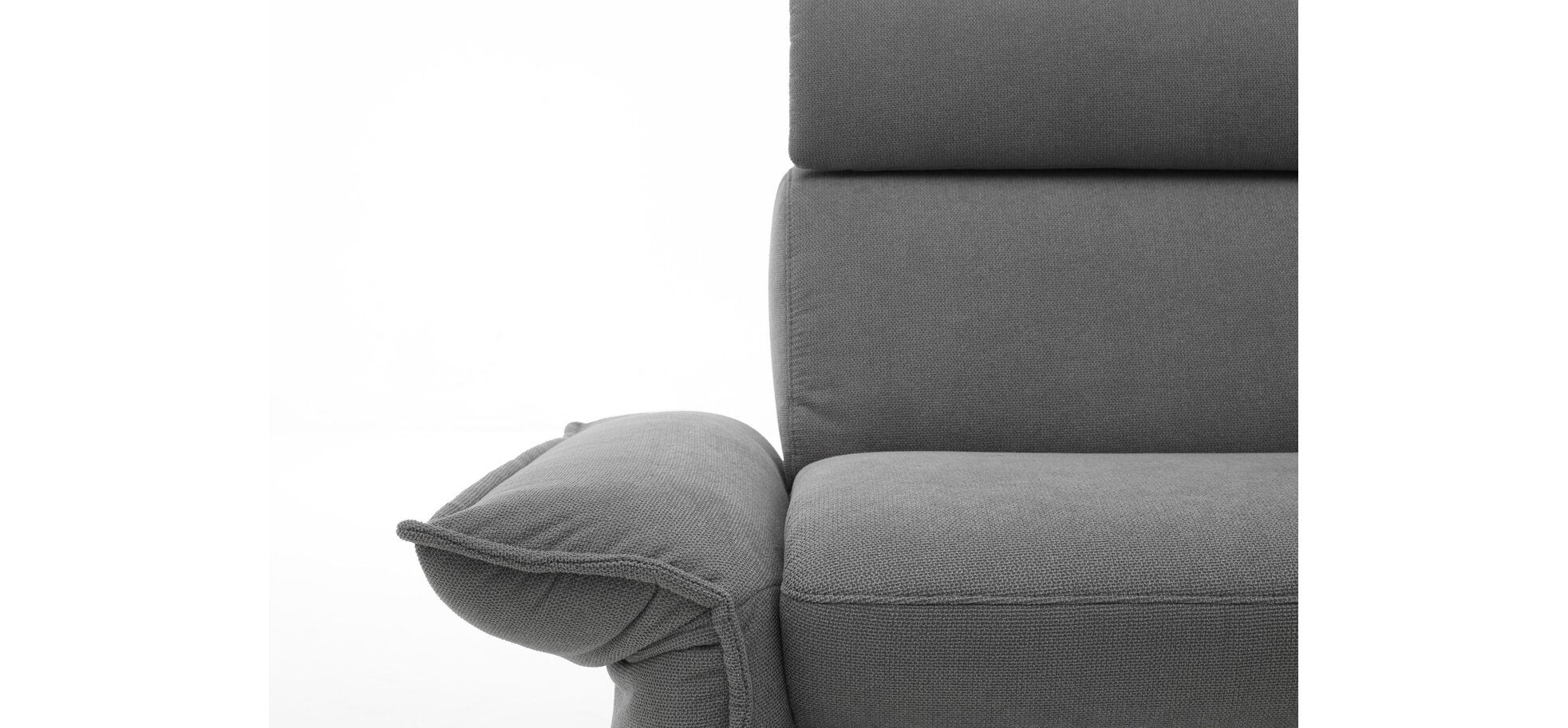 Ecksofa - 2-Sitzer mit Ecke rechts, Kopfstütze/Armlehne verstellbar (manuell), Relaxfunktion (motorisch), Webstoff, Hellgrau – Bild 4