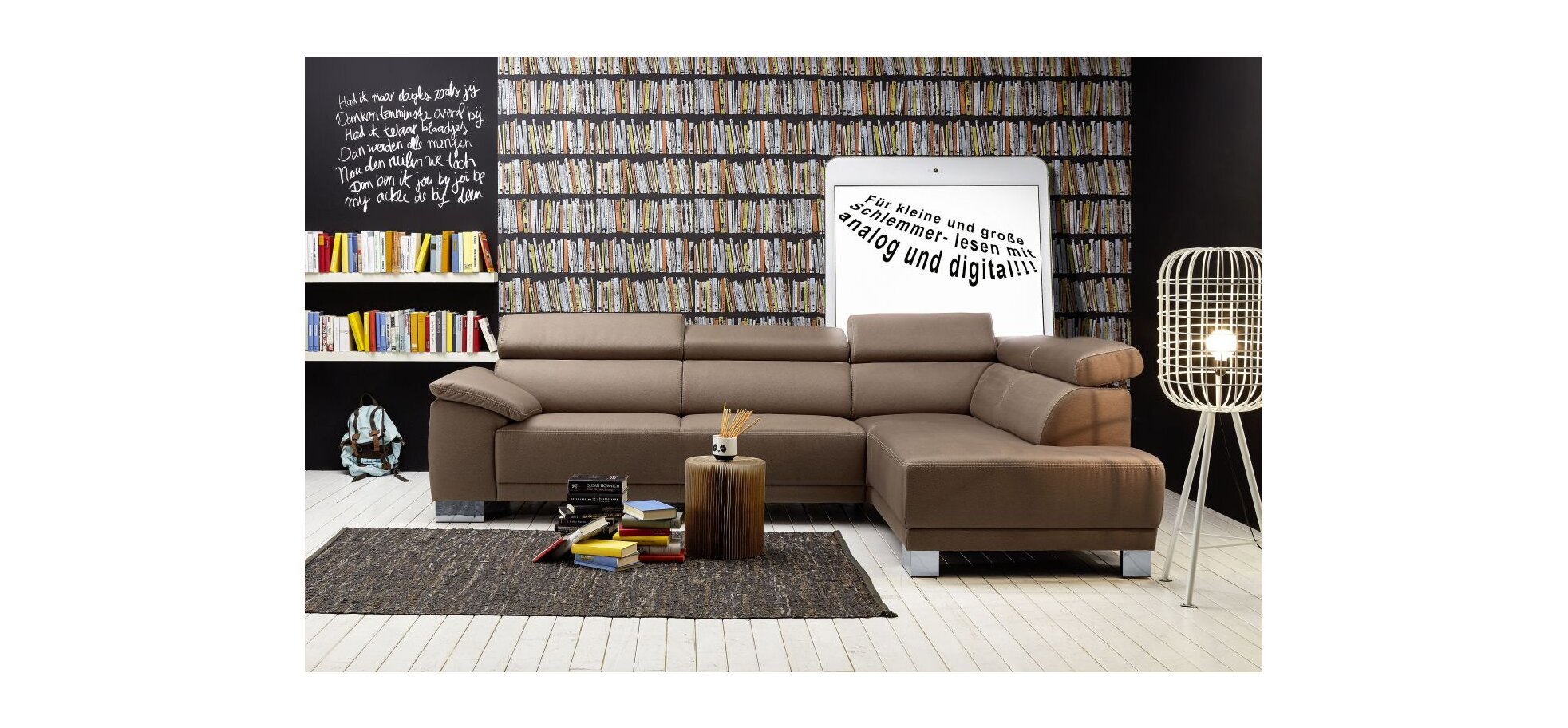 Ecksofa Cito - Kopfteil verstellbar (manuell), 3-Sitzer, Ecke rechts, Braun, Microfaser – Bild 2