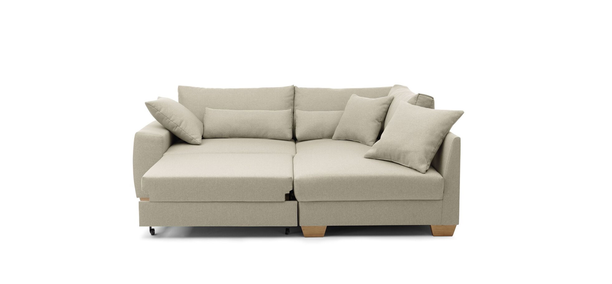 Ecksofa NAIRA - 2-Sitzer mit Ecke rechts inkl. Schlaffunktion in Webstoff Beige – Bild 2