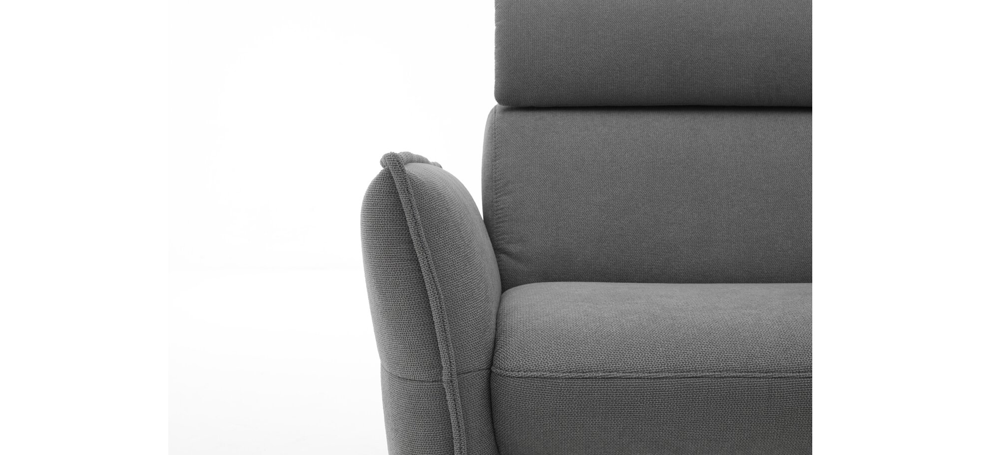 Ecksofa - 2-Sitzer mit Ecke rechts, Kopfstütze/Armlehne verstellbar (manuell), Relaxfunktion (motorisch), Webstoff, Hellgrau – Bild 5