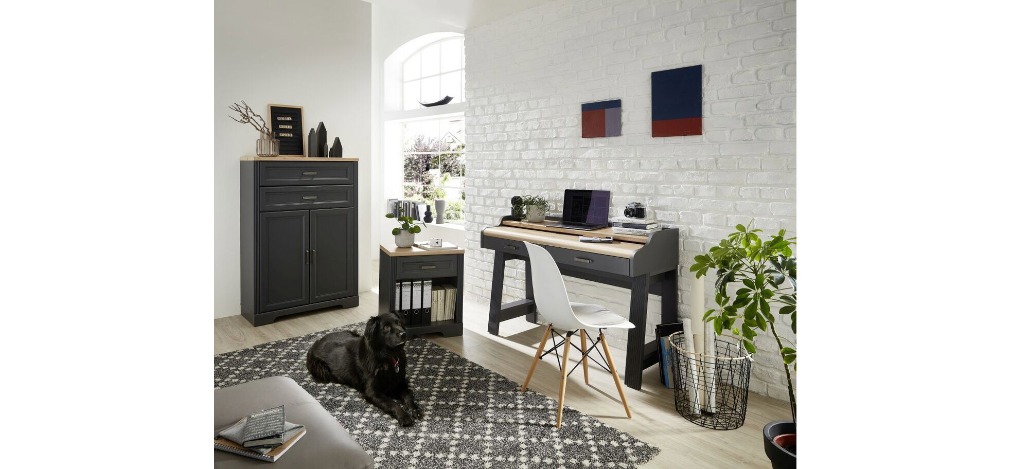 Konsol-/Homeoffice-Tisch - Graphit, Eiche Dekor – Bild 3
