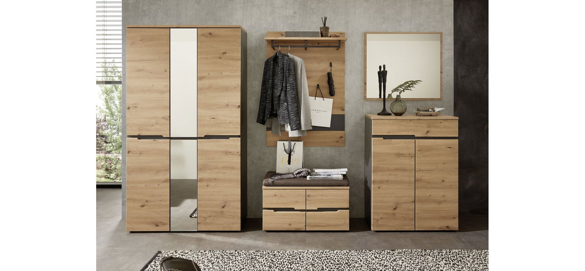 Bank - mit Sitzkissen, Eiche Dekor, Graphit – Bild 3