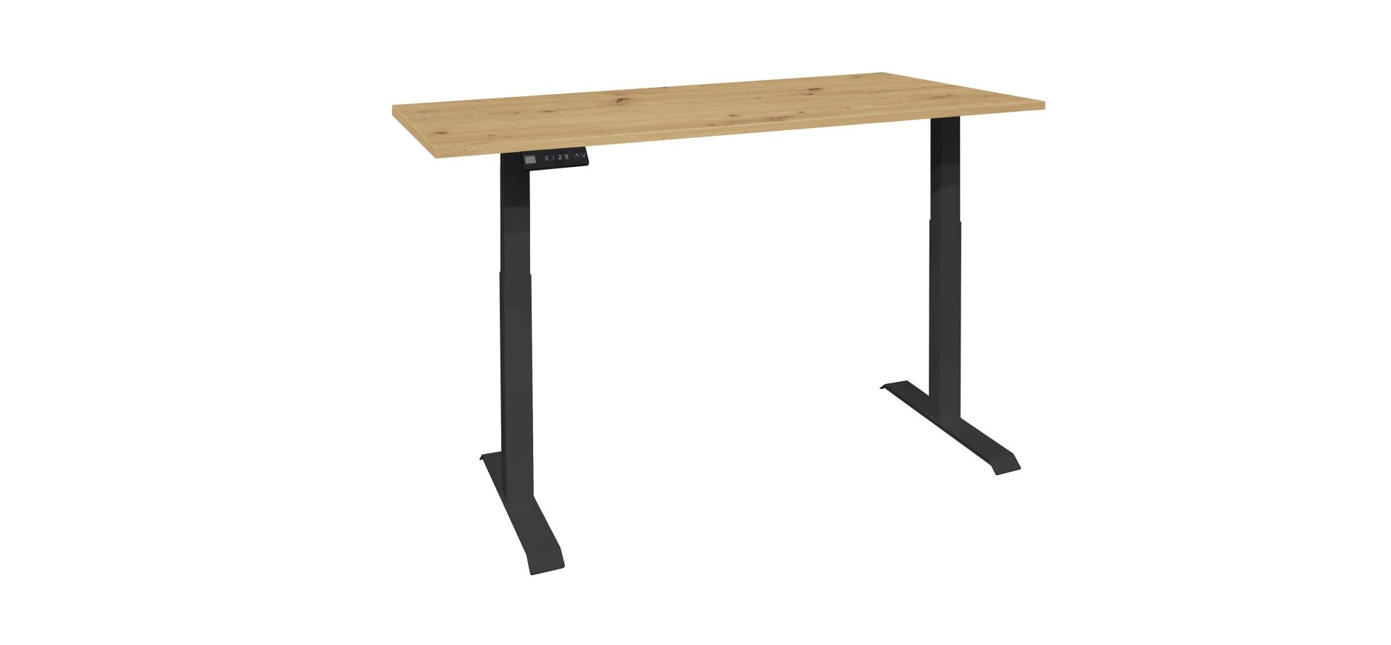 Schreibtisch - höhenverstellbar, Eiche Dekor, Metall Schwarz matt – Bild 2