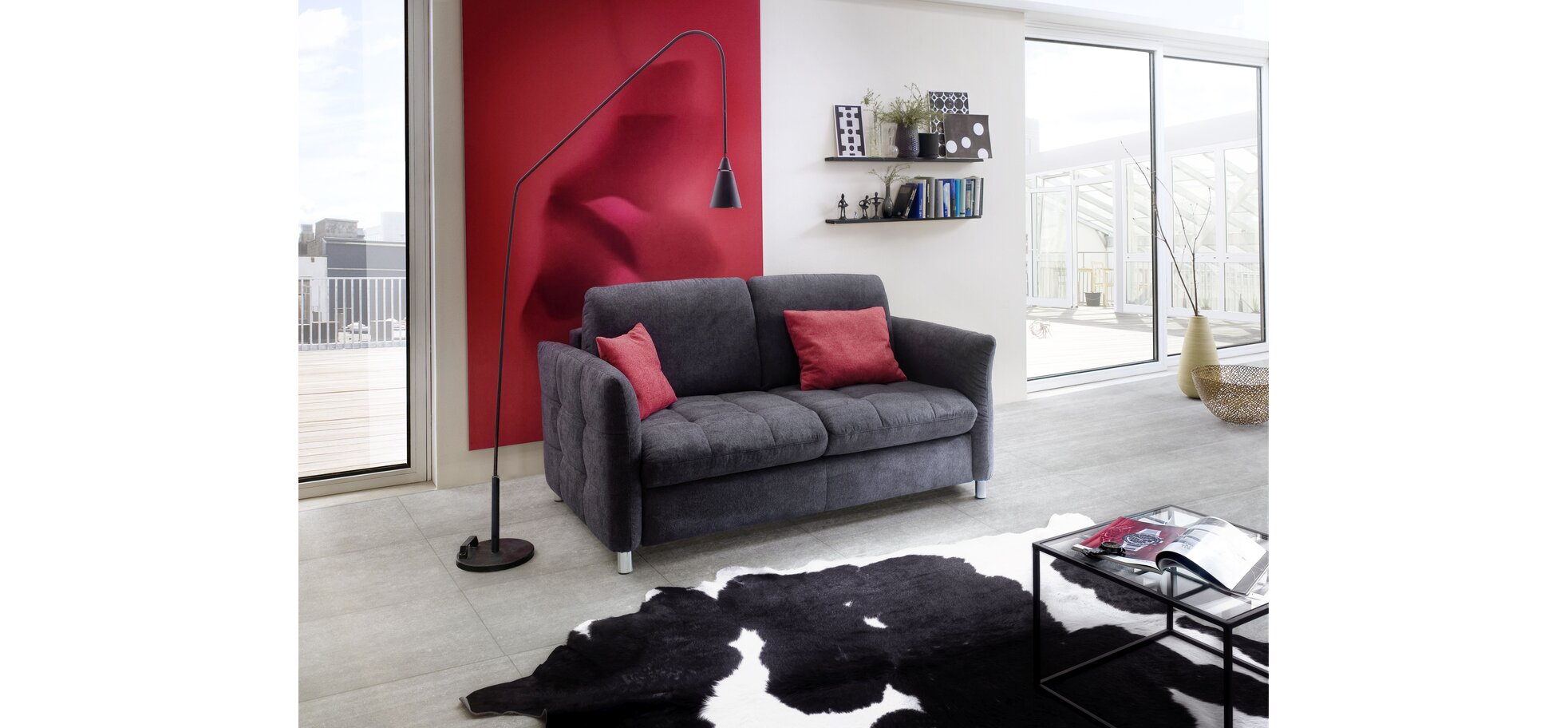 Schlafsofa - 2-Sitzer inkl. Bettfunktion, Stoff, Anthrazit – Bild 2