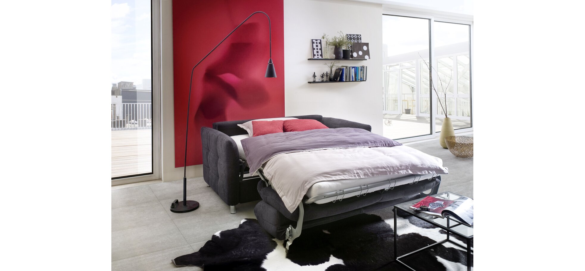 Schlafsofa - 2-Sitzer inkl. Bettfunktion, Stoff, Anthrazit – Bild 3