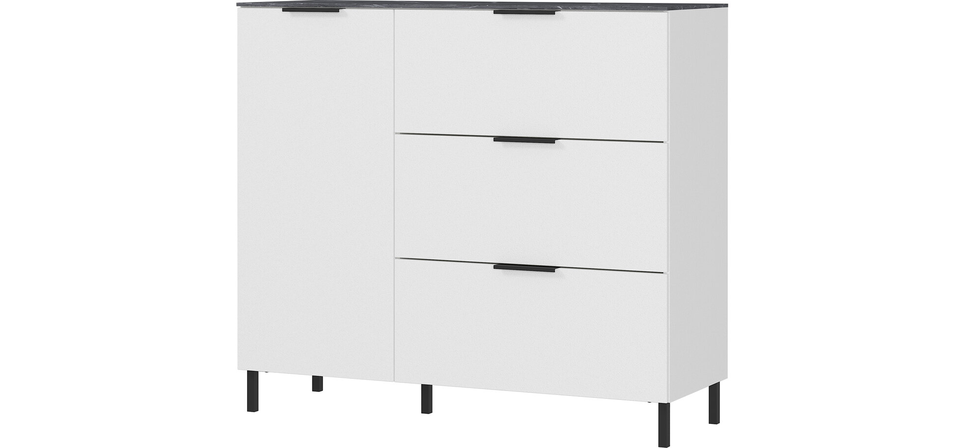 Kommode GIWON mit 1 Tür und 3 Schüben weiß