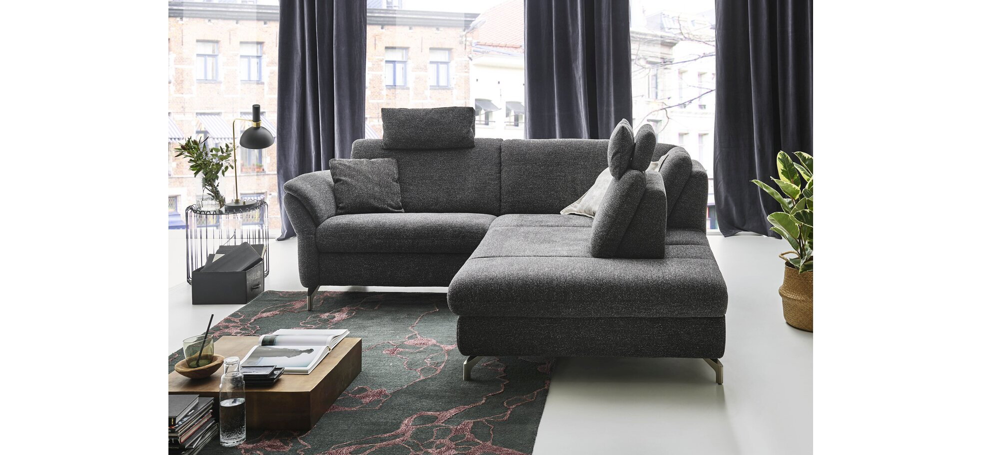 Sofa - 1-Sitzer mit XL Ecke, inkl. Sitztiefenverstellung, Stoff, Graphit – Bild 2