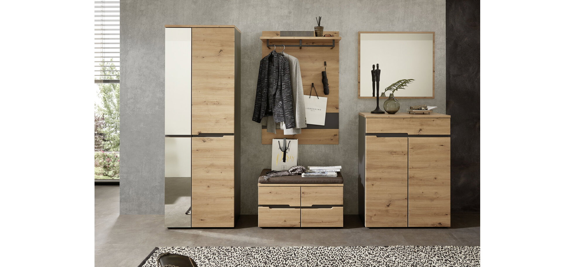 Bank - mit Sitzkissen, Eiche Dekor, Graphit – Bild 7