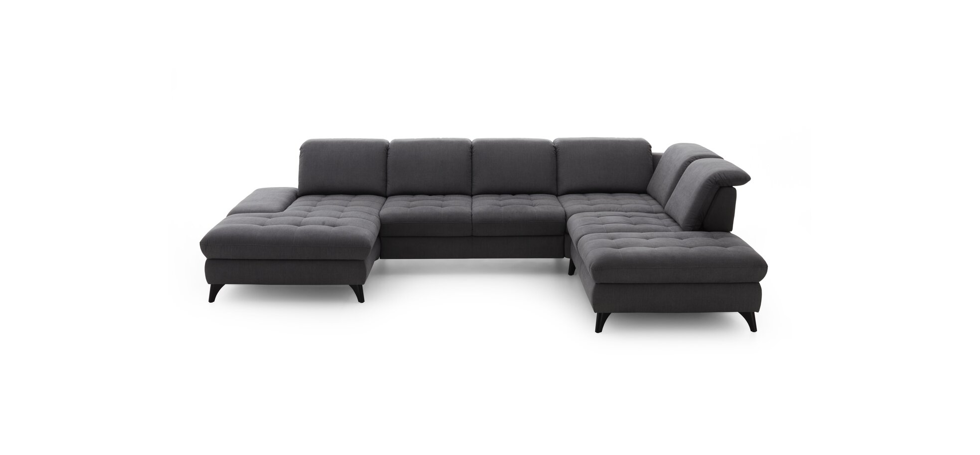 Wohnlandschaft - Longchair mit 2-Sitzer und Abschlusselement rechts, inkl. Schwenkrücken, Stoff, Grau