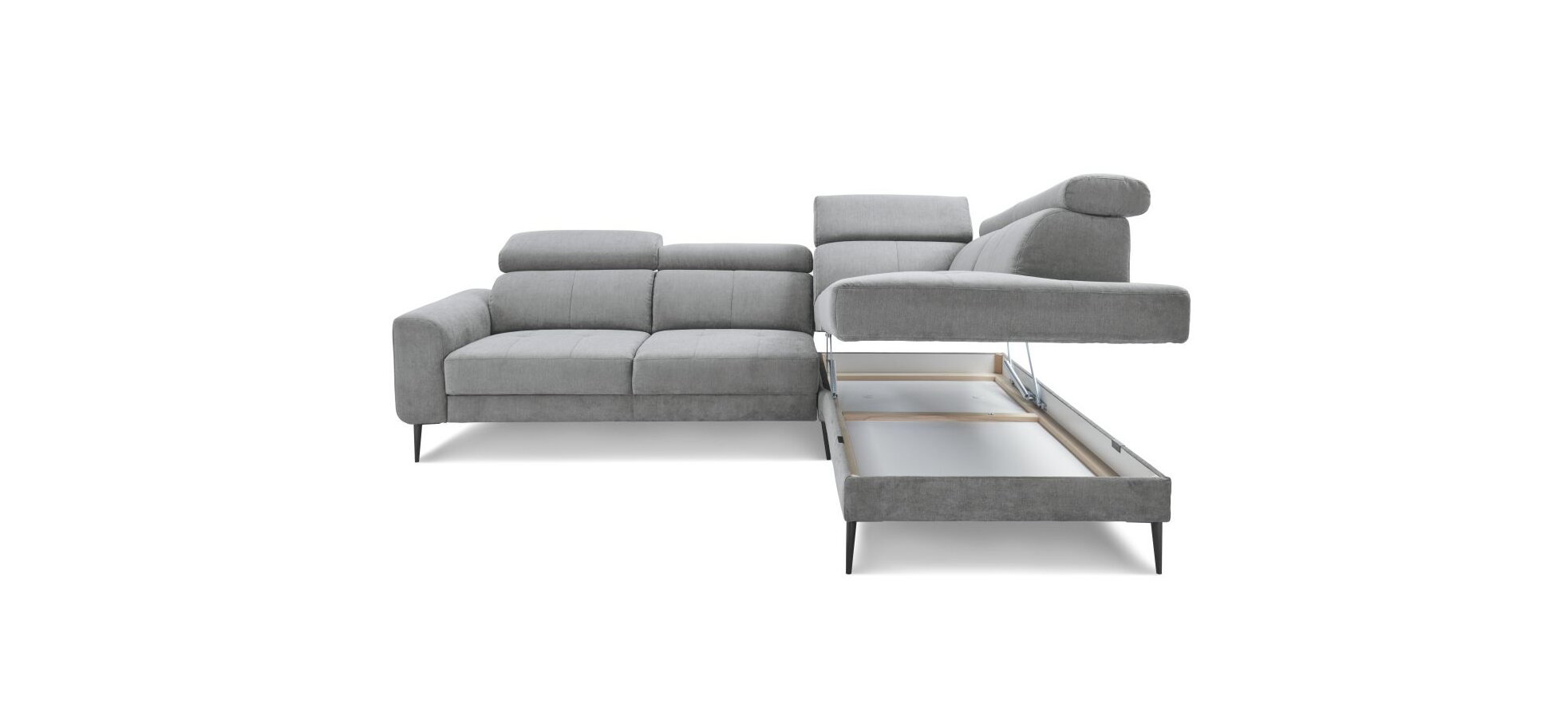 Ecksofa CHARIS - 2-Sitzer, Ecke rechts inkl. Schlaffunktion mit Bettkasten in Stoff Silbergrau – Bild 3