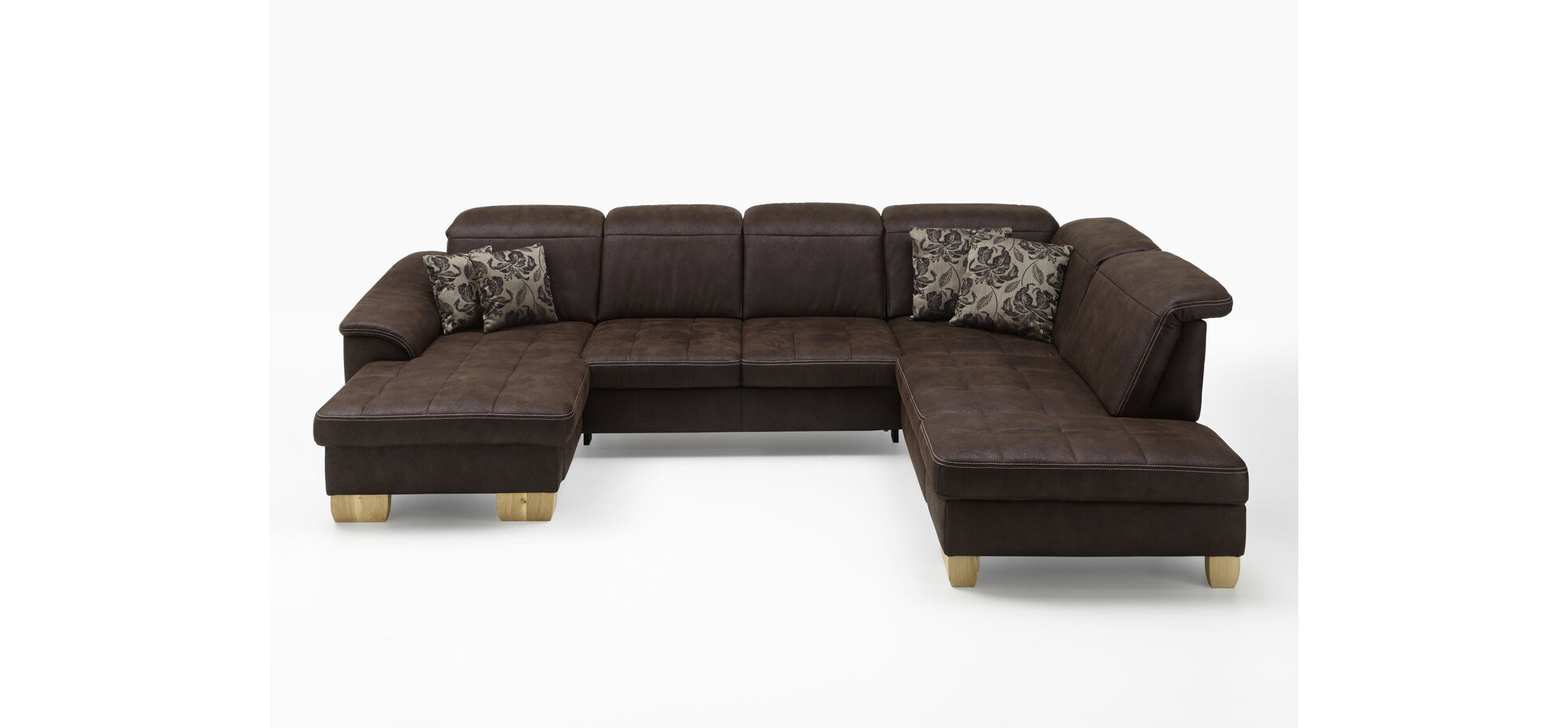 Wohnlandschaft - Longchair links mit 2,5-Sitzer und Ecke rechts, Kopfteilverstellbar, Stoff, Mocca