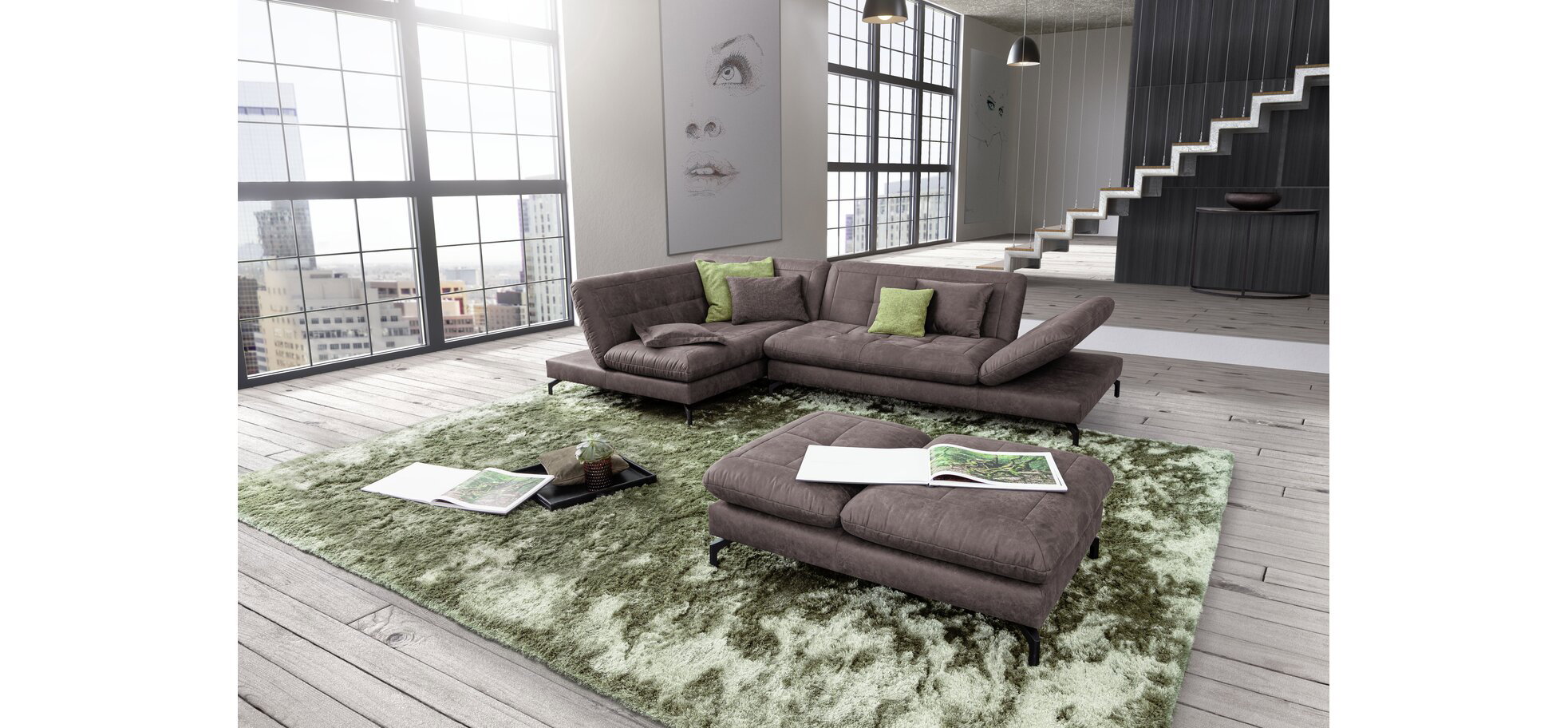 Ecksofa - Ecke links mit 2,5-Sitzer inkl. Armteil- und Rückenverstellung, Stoff, Hellbraun – Bild 2
