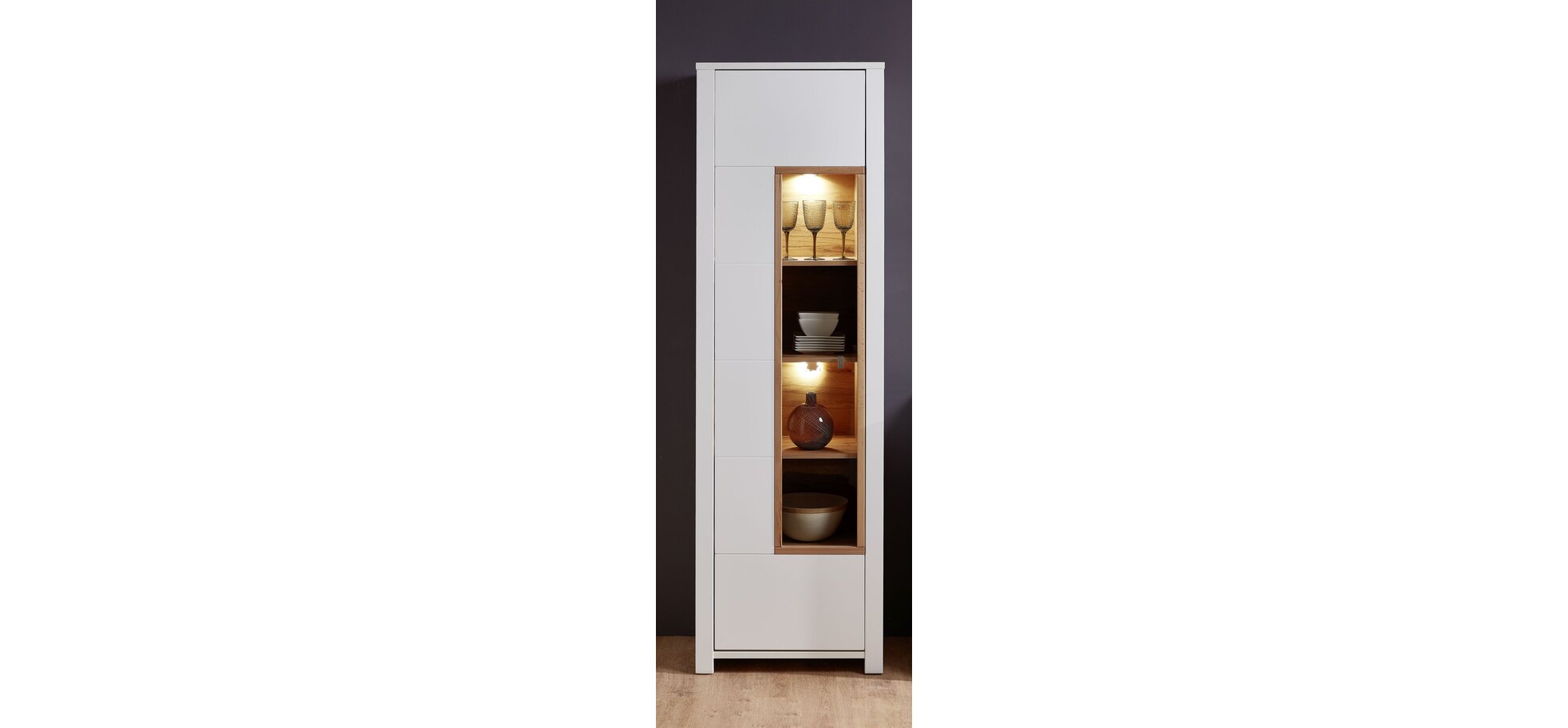Vitrine mit Beleuchtung - Weiß, Wildbuche massiv – Bild 3