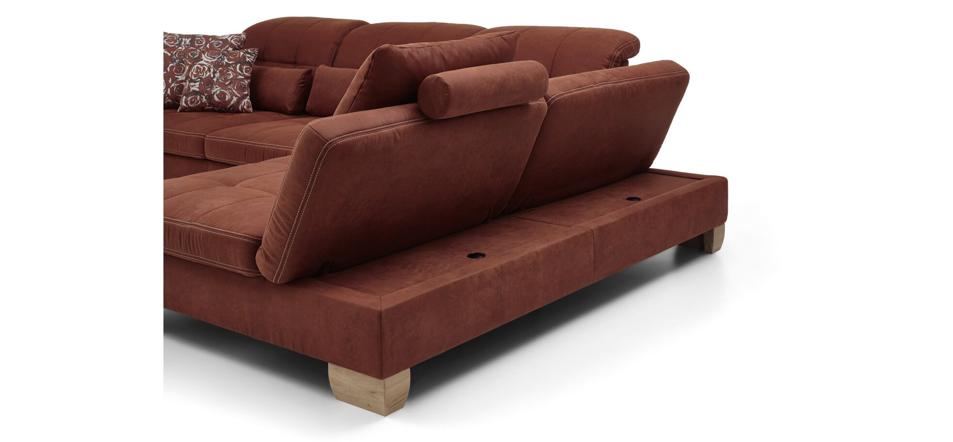 Ecksofa - 3-Sitzer mit Longchair rechts, inkl. Kopfteil/Armlehne verstellbar, Stoff, Rubin – Bild 3