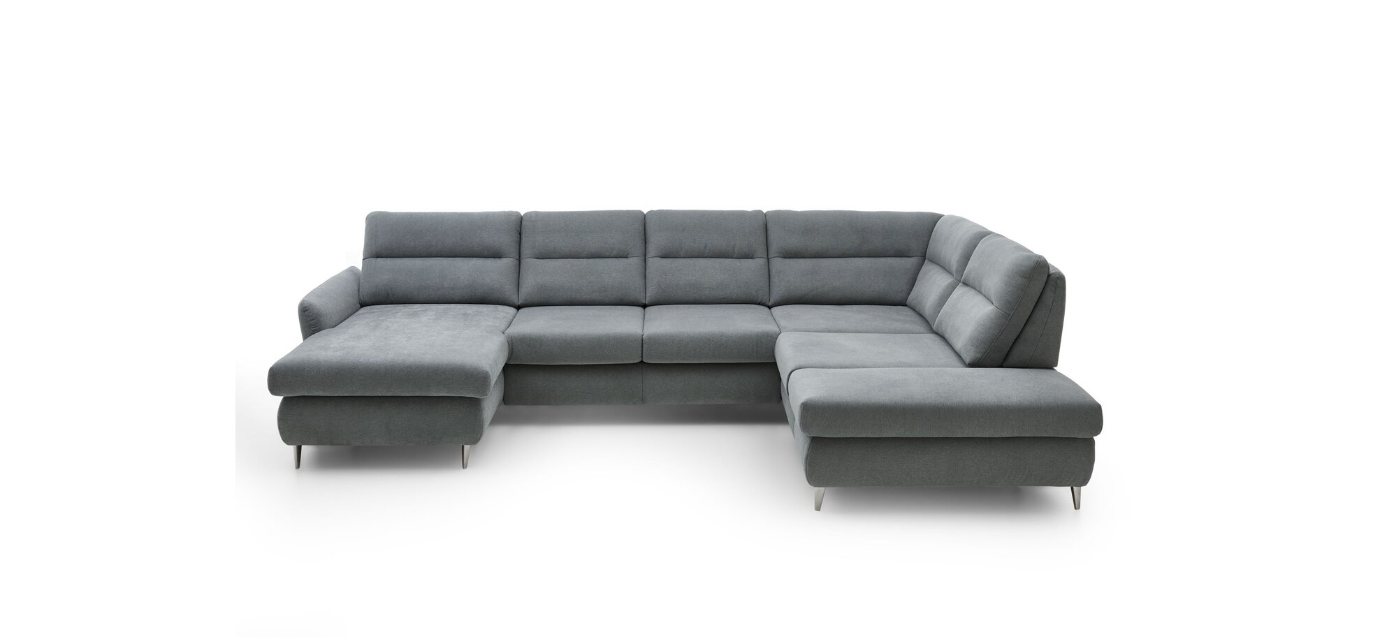 Wohnlandschaft - Longchair links mit 2,5-Sitzer und Ecke rechts, inkl. Sitztiefe verstellbar, Stoff Grau