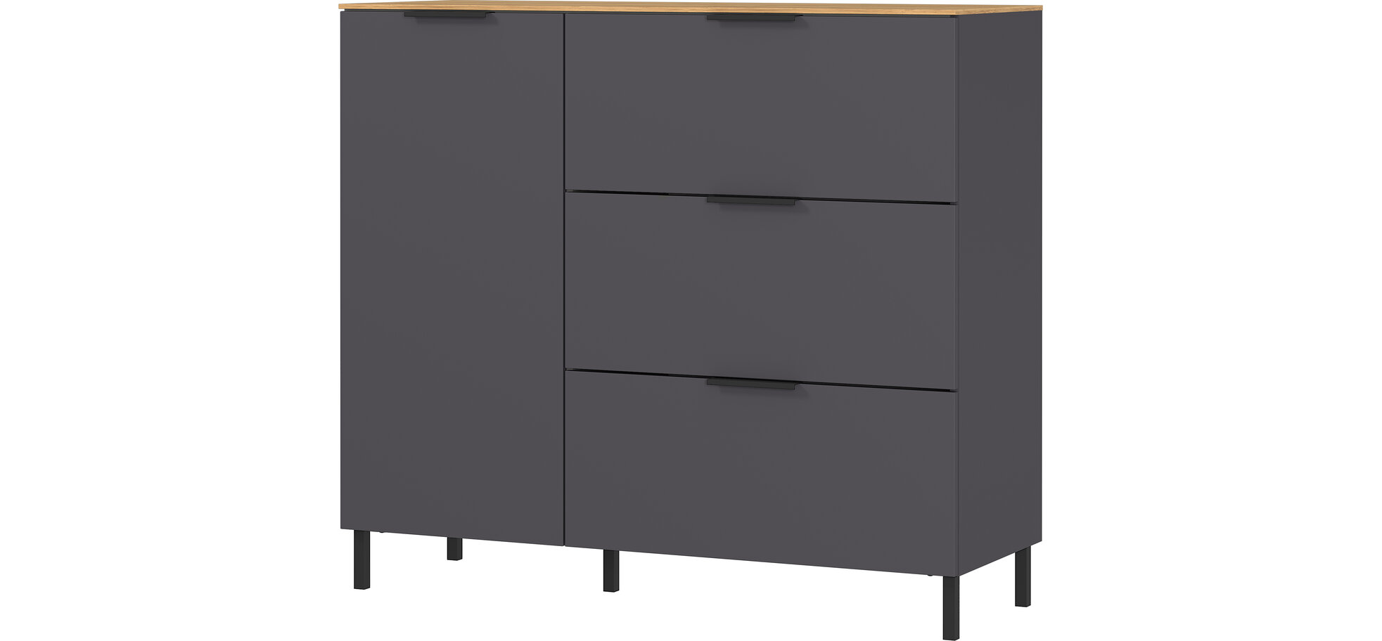 Kommode GIWON mit 1 Tür und 3 Schüben graphit