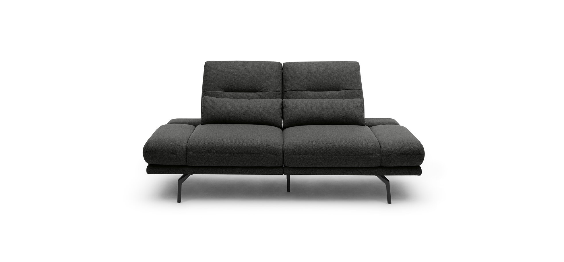 Sofa Pamelia - 3-Sitzer inkl. Rückenlehne/Armlehne/Rücken verstellbar, Drehsitz (manuell), 2 Kopfstützen in Stoff Schwarz
