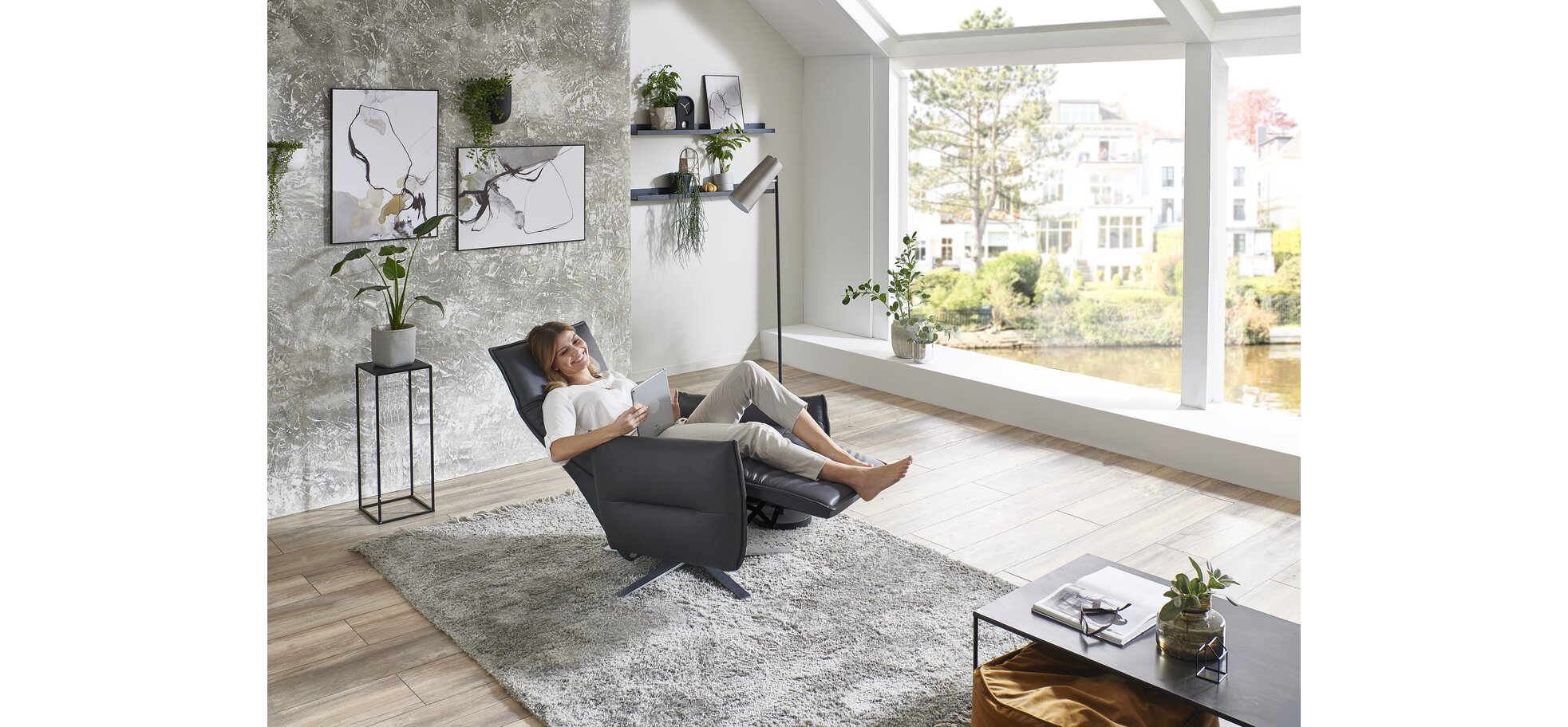 Relaxsessel - Größe L, Relaxfunktion (manuell), Leder, Anthrazit – Bild 3
