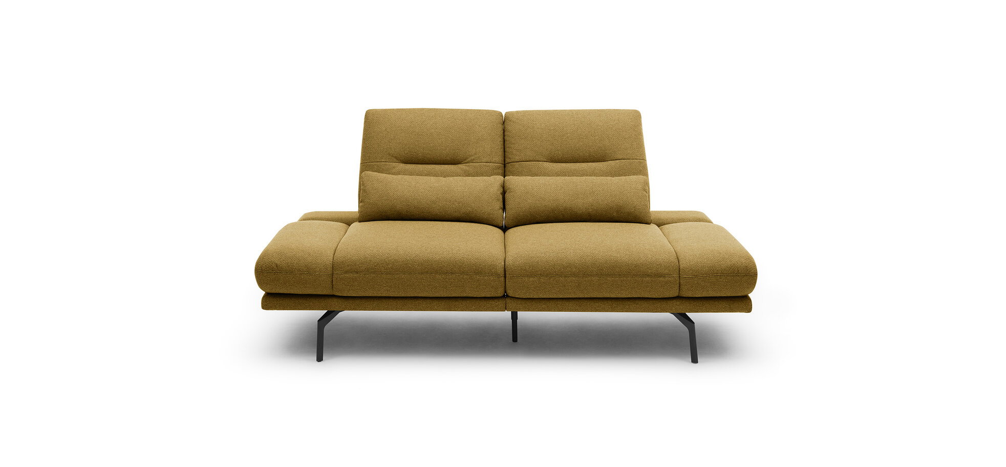 Sofa Pamelia - 3-Sitzer inkl. Rückenlehne/Armlehne/Rücken verstellbar, Drehsitz, 2 Kopfstützen in Stoff Senfgelb