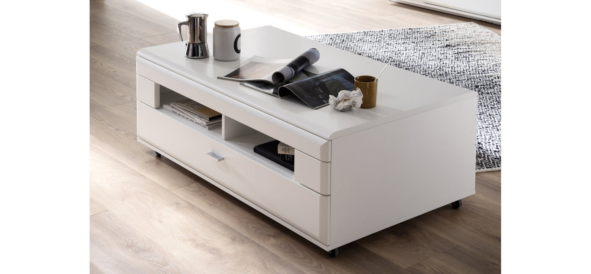 Couchtisch - LBH ca. 70x115x44 cm, Weiß – Bild 2