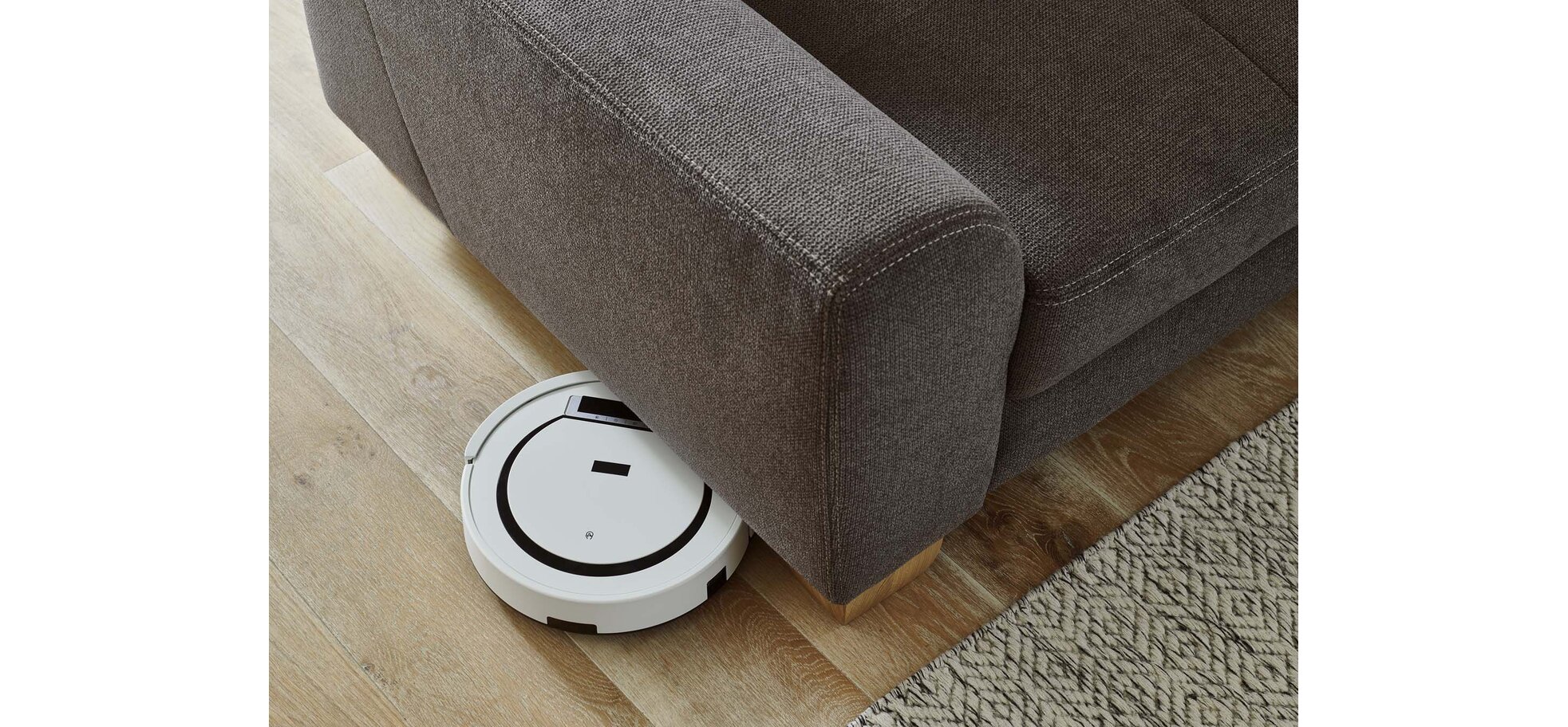 Ecksofa - 2,5-Sitzer mit Longchair rechts, Chenilleflachgewebe, Anthrazit – Bild 4