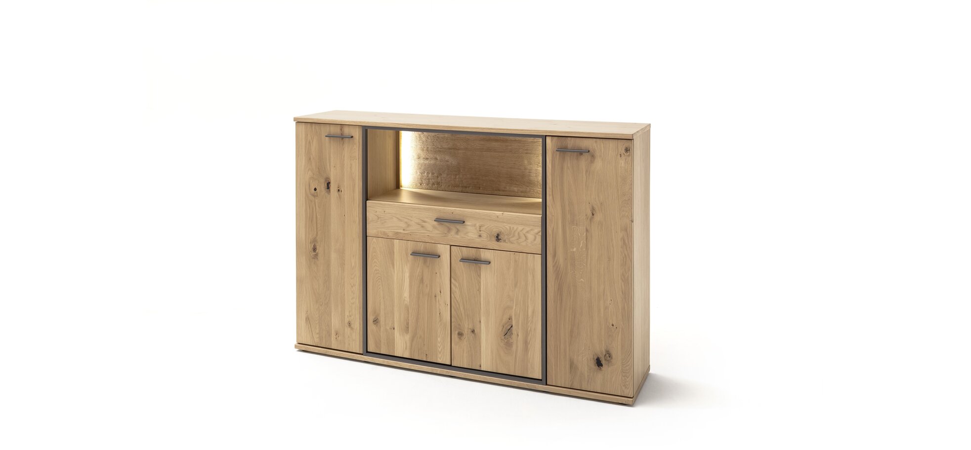 Highboard Eiche teilmassiv inkl. Beleuchtung