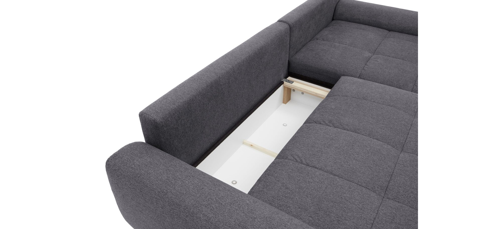 Polsterecke NANJA - 2-Sitzer mit Ecke rechts inkl. Schlaffunktion und Bettkasten in Webstoff Grau – Bild 4