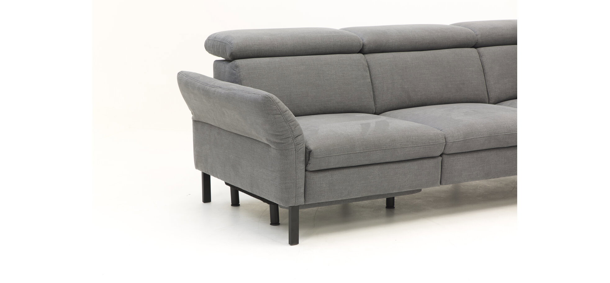 Ecksofa - 2,5-Sitzer mit Ecke rechts, Kopfstütze/Armlehne verstellbar (manuell), Webstoff, Dunkelgrau – Bild 4