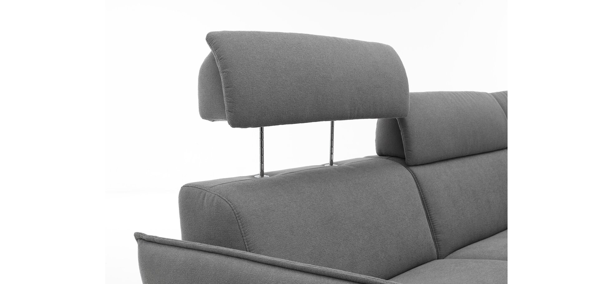 Ecksofa - 2-Sitzer mit Ecke rechts, Kopfstütze/Armlehne verstellbar (manuell), Relaxfunktion (motorisch), Webstoff, Hellgrau – Bild 6