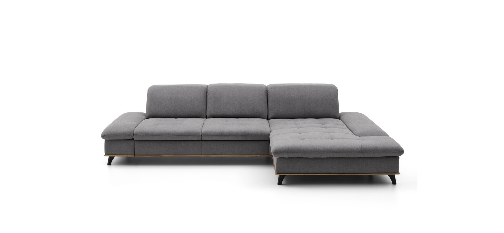 Ecksofa - 2-Sitzer mit Longchair rechts, inkl. Schwenkrücken, Stoff, Grau