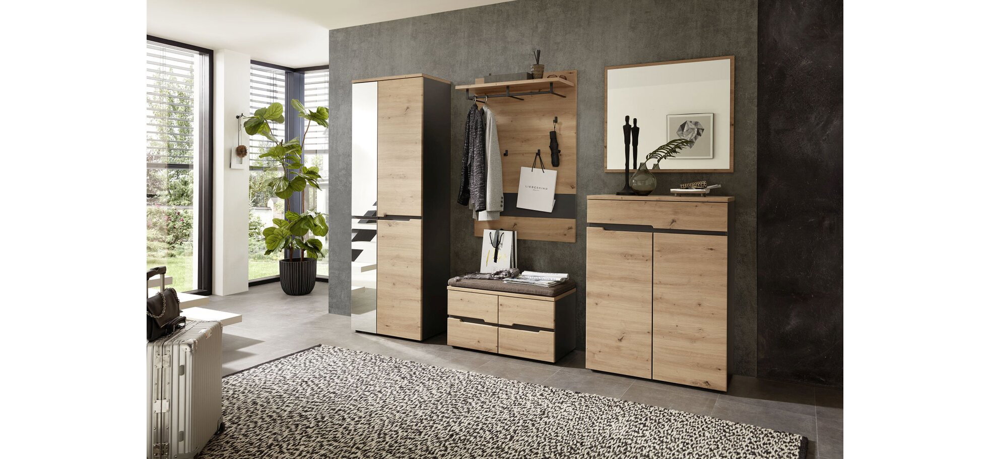 Bank - mit Sitzkissen, Eiche Dekor, Graphit – Bild 6