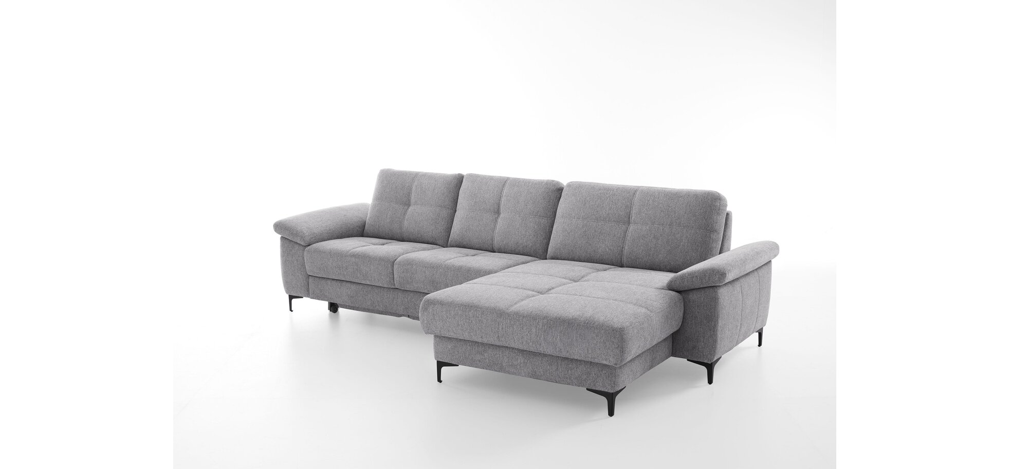 Ecksofa - 2,5-Sitzer mit Longchair rechts, Flachgewebe, Grau