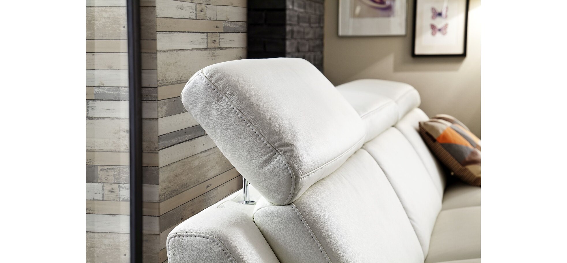 Ecksofa - 2,5 Sitzer mit Longchair inkl. Kopfteilverstellung, Leder, Weiß – Bild 3
